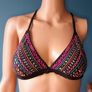 XHILIRATION Women's Triangle Multicolor Studded  Bikini Top, Size M